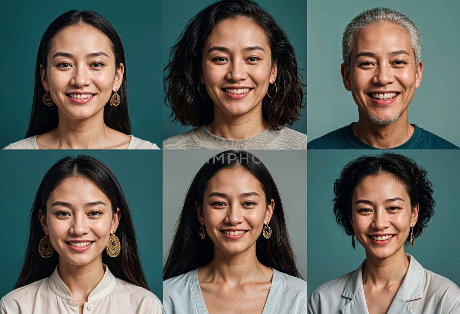 AI generated of a series of photos showing asian people smiling and happy