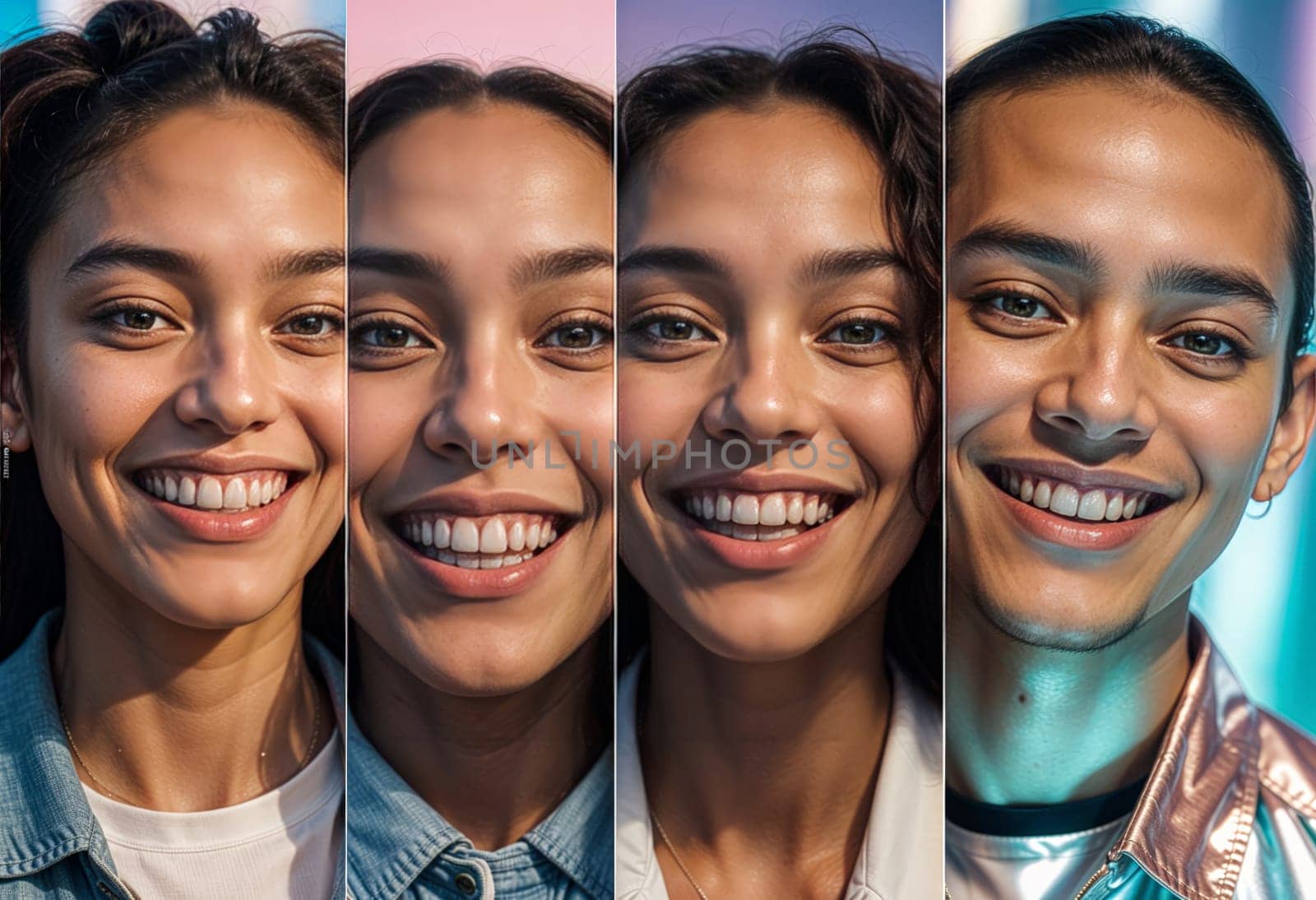 AI generated of a series of photos showing four smiling young people