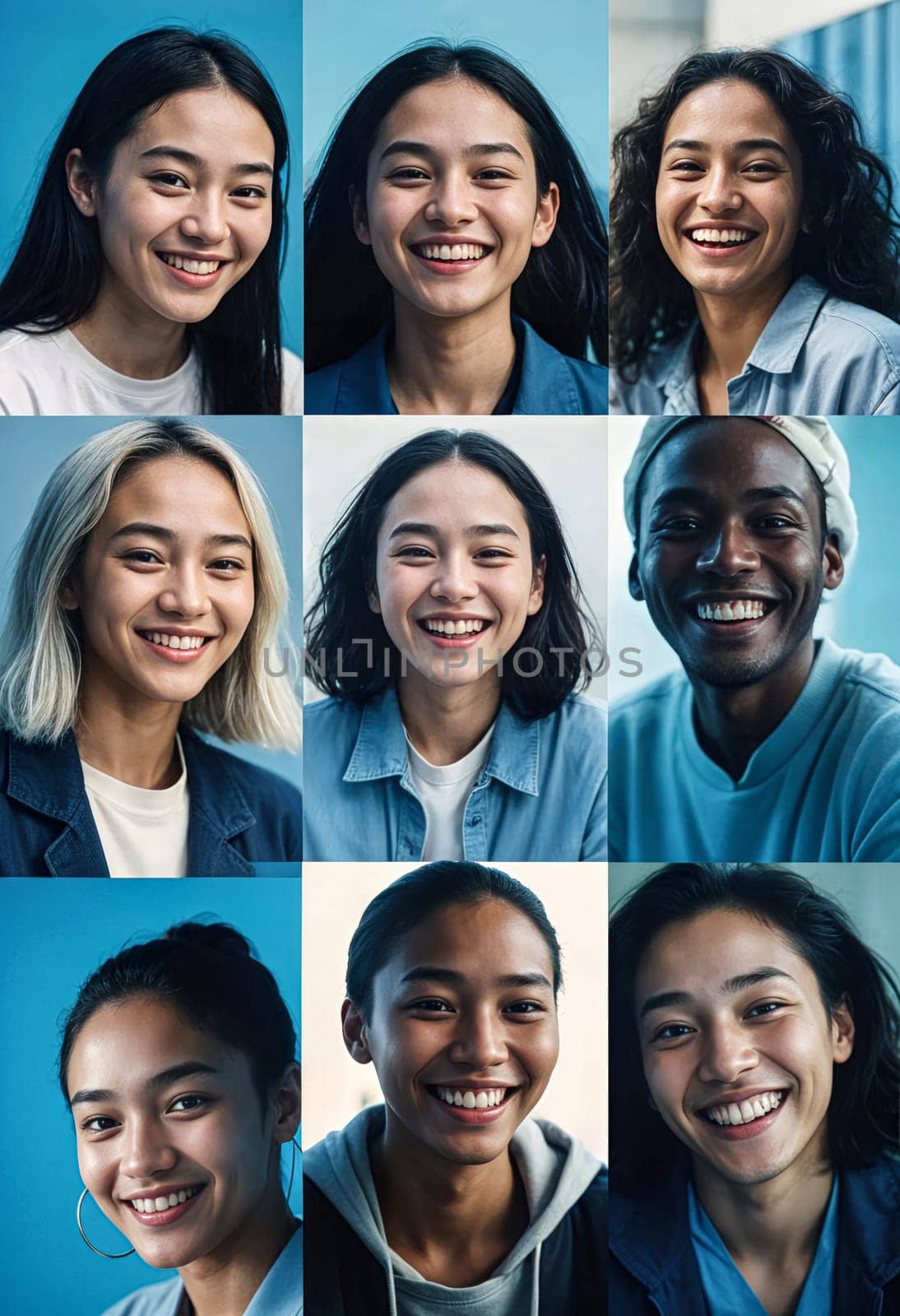 AI generated of a collage of photos of a smiling men and women