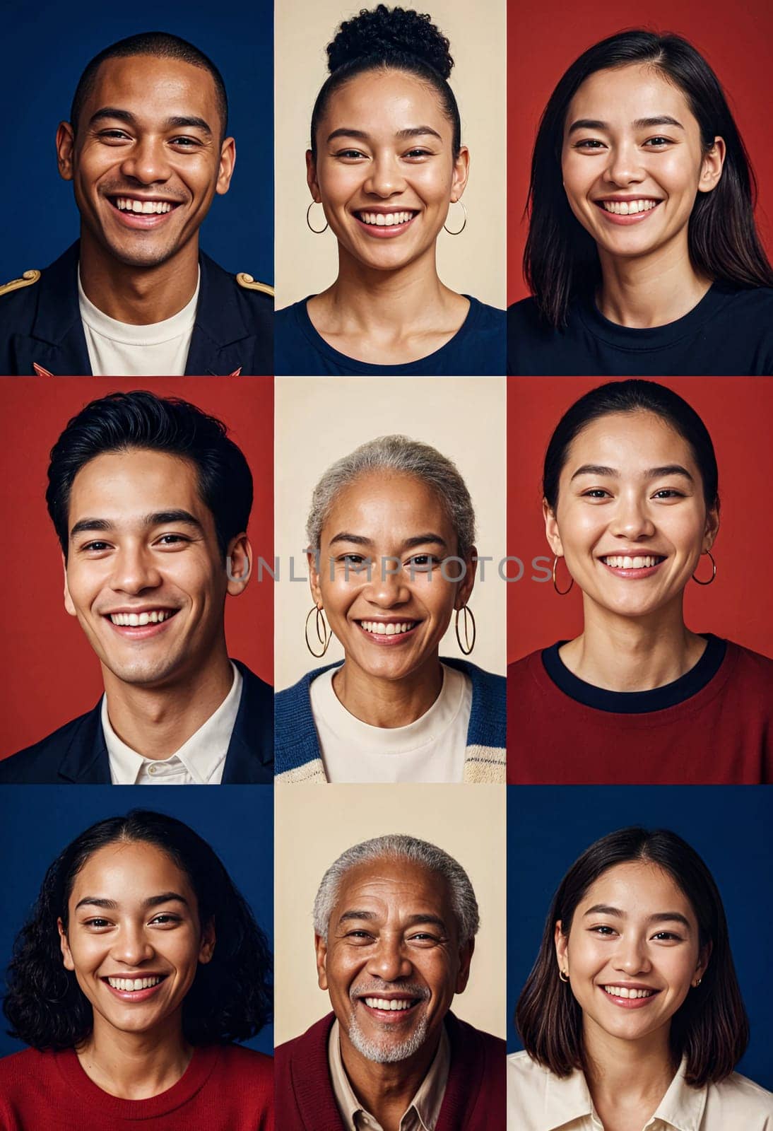 AI generated of a collage of photos of people with different expressions