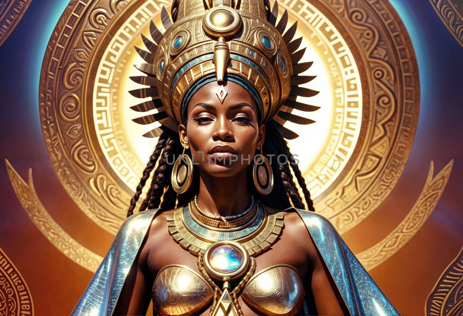 AI generated of the woman is wearing a gold and silver outfit