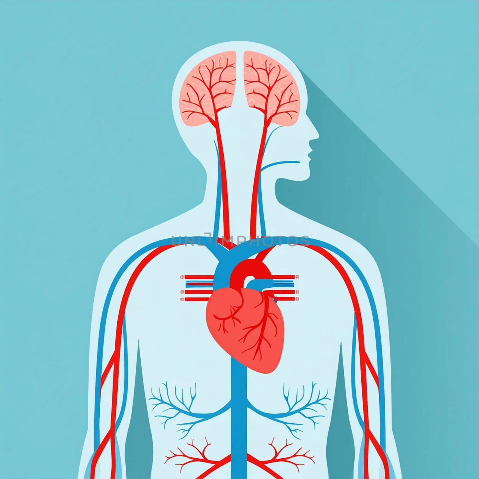 cardiovascular system,  flat design illustration. the cardiovascular system consists of the heart, arteries, veins, and capillaries