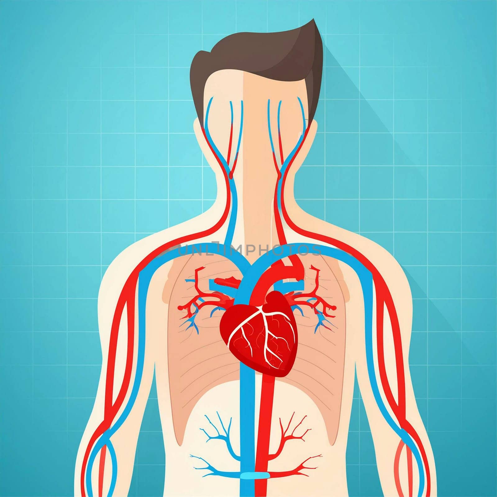 cardiovascular system,  flat design illustration. the cardiovascular system consists of the heart, arteries, veins, and capillaries