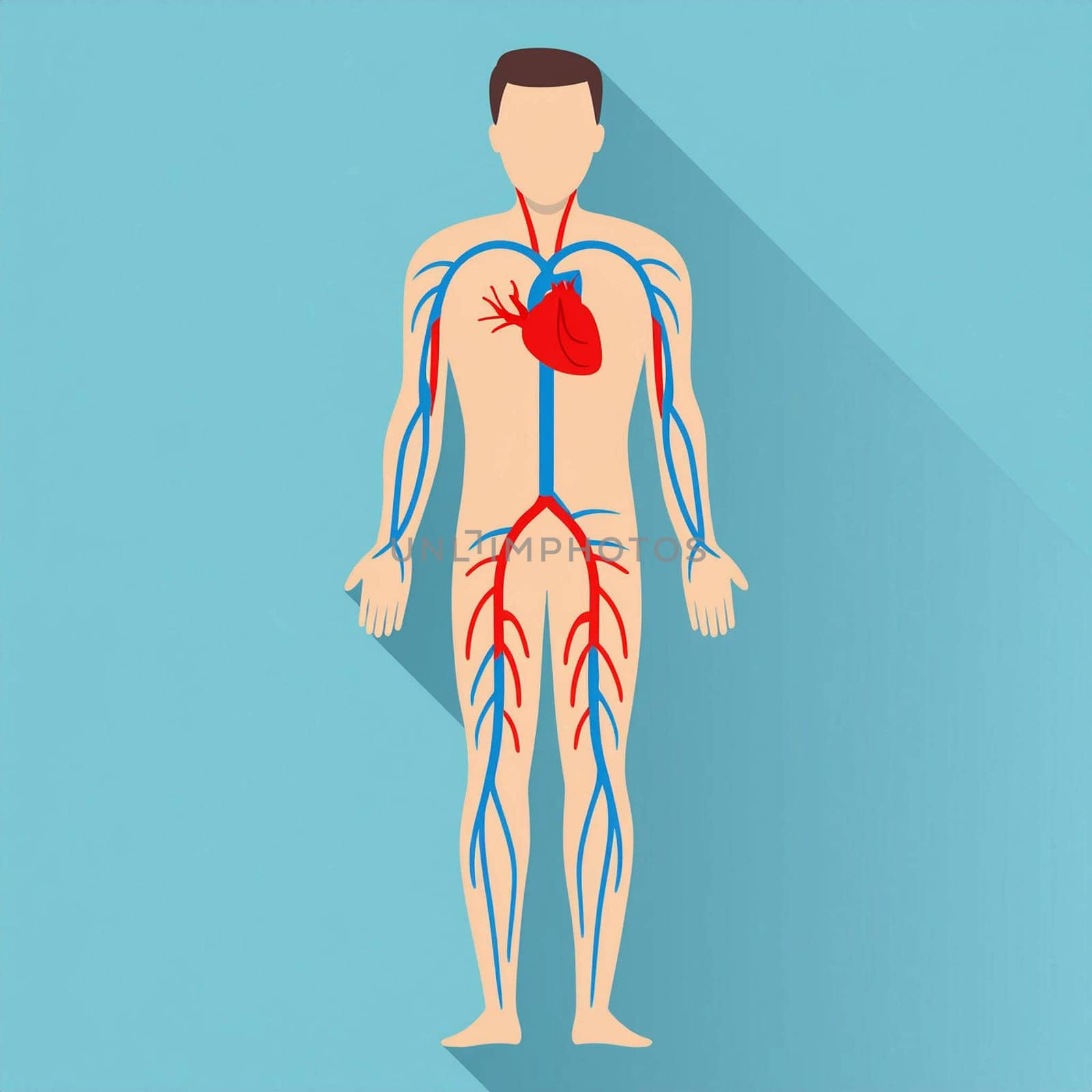 cardiovascular system,  flat design illustration. the cardiovascular system consists of the heart, arteries, veins, and capillaries