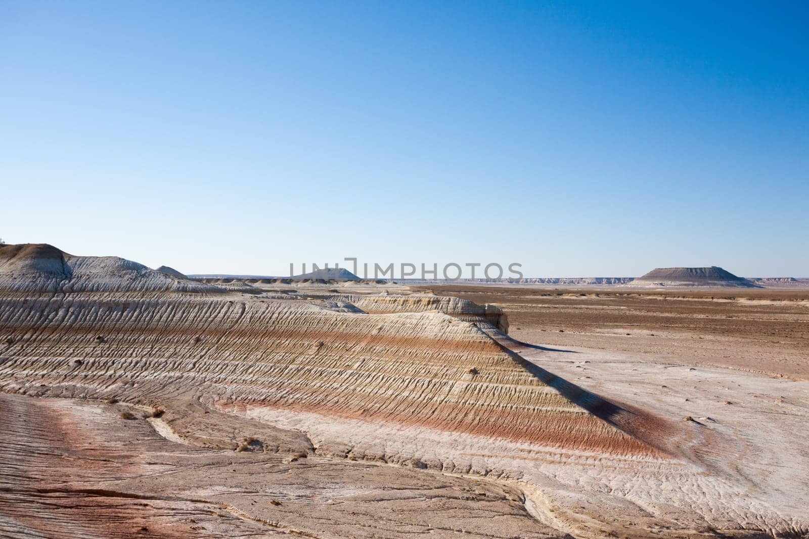 Mangystau desert landmark, Kyzylkup area, Kazakhstan. Rock strata formations