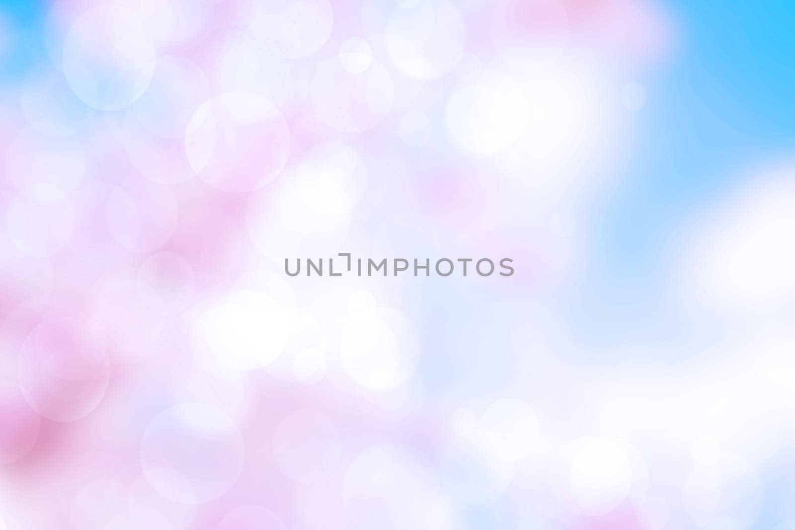 Abstract blurred fresh vivid spring summer light delicate pastel blue pink white bokeh background texture with bright circular soft color lights. Beautiful backdrop illustration.