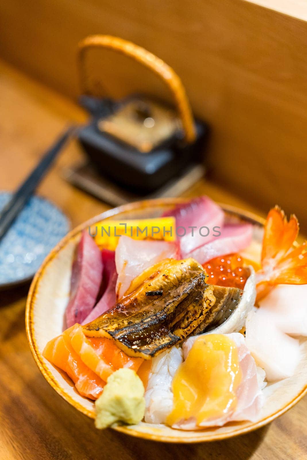 Japanese sashimi rice bowl in the restaurant