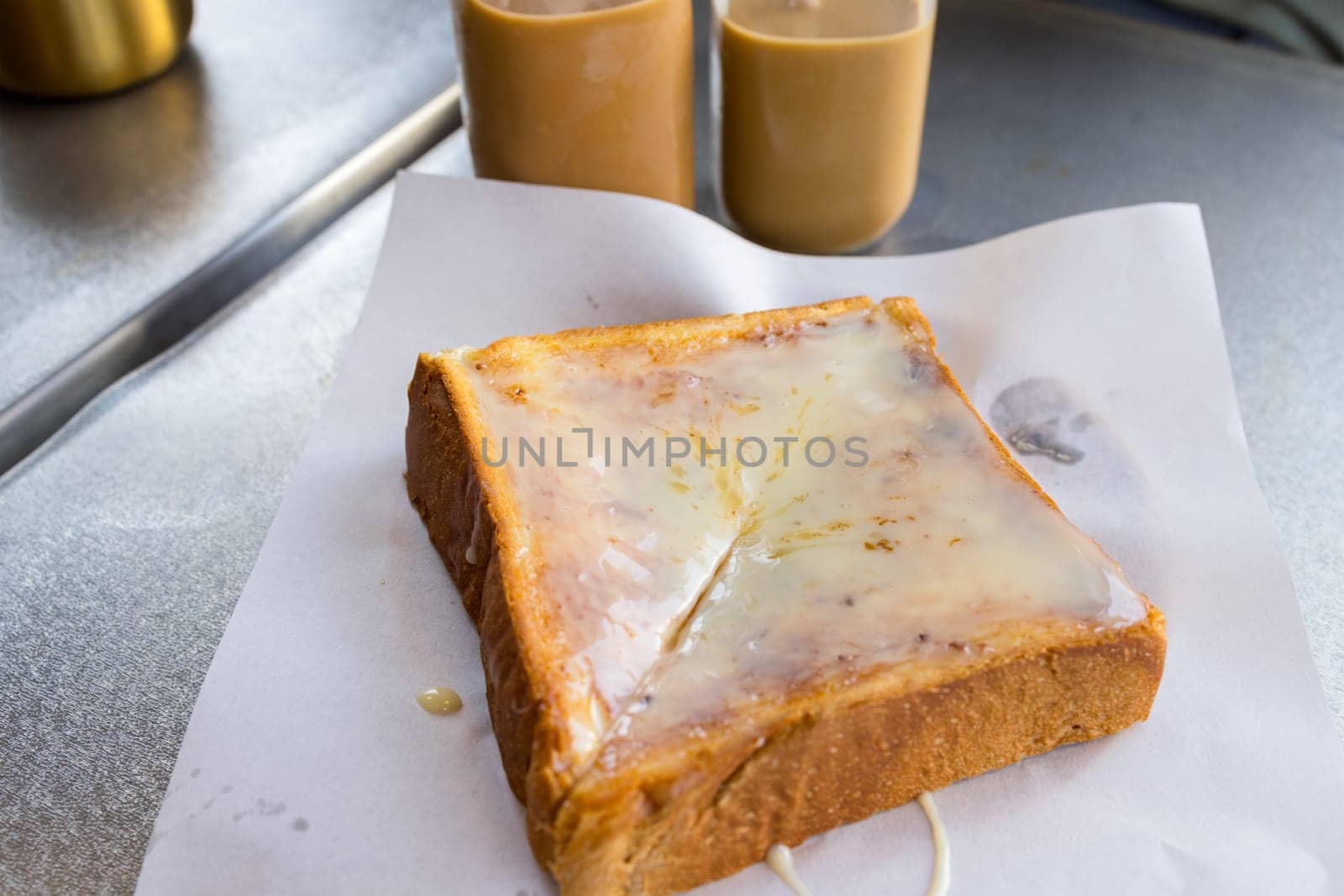 Butter toast with condensed milk in the local restaurant
