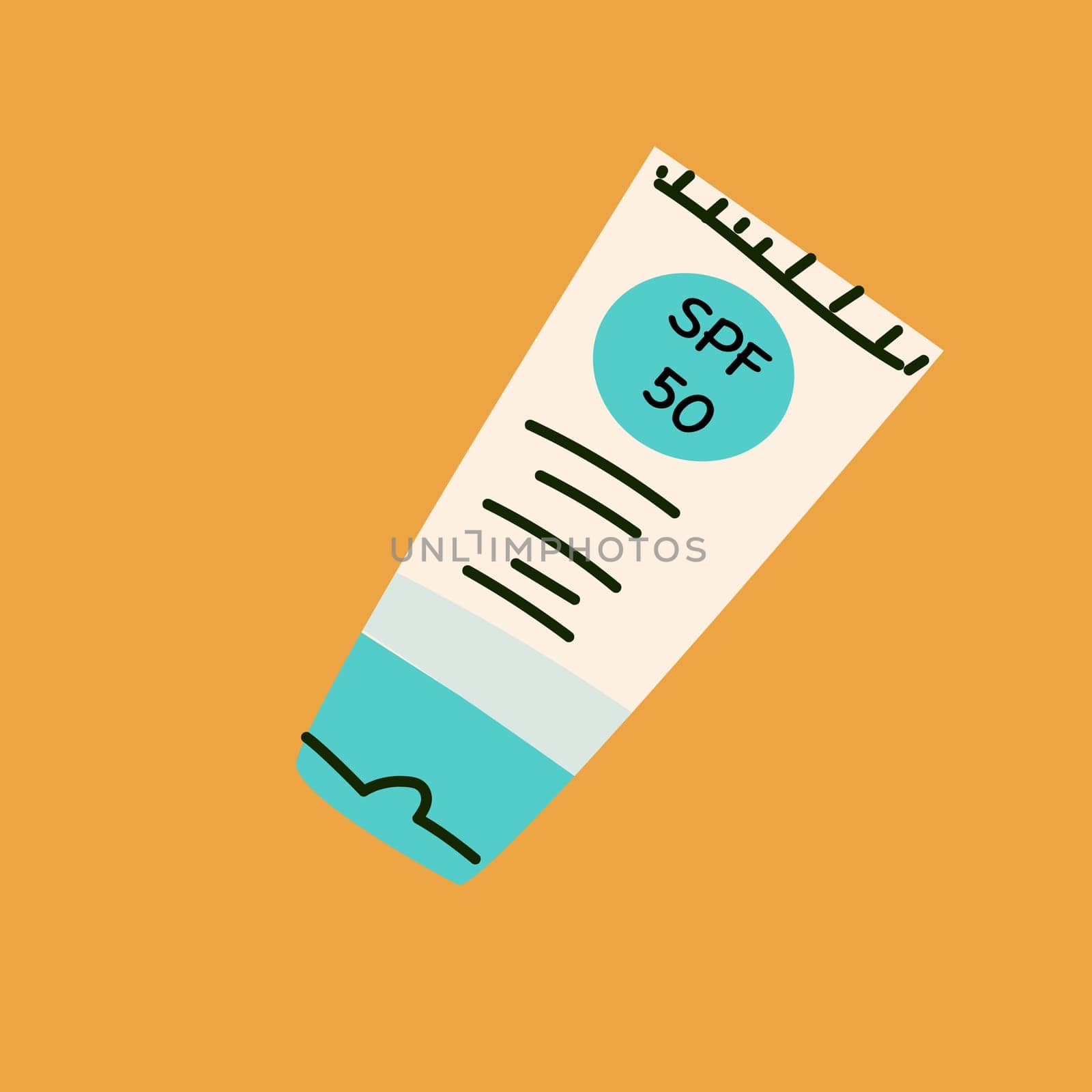 Skin care protection product - sunscreen in white and blue colors. Flat design.