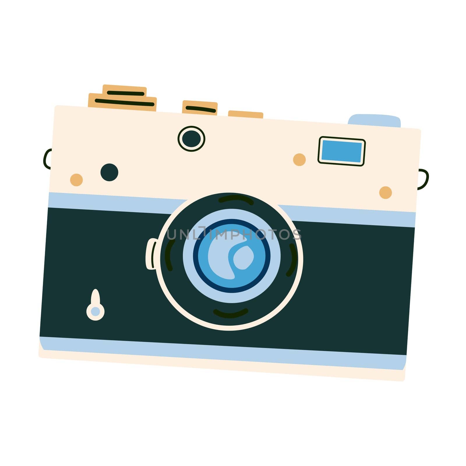 Photo camera in retro style, isolated illustration. Flat or cartoon old design camera for photography.