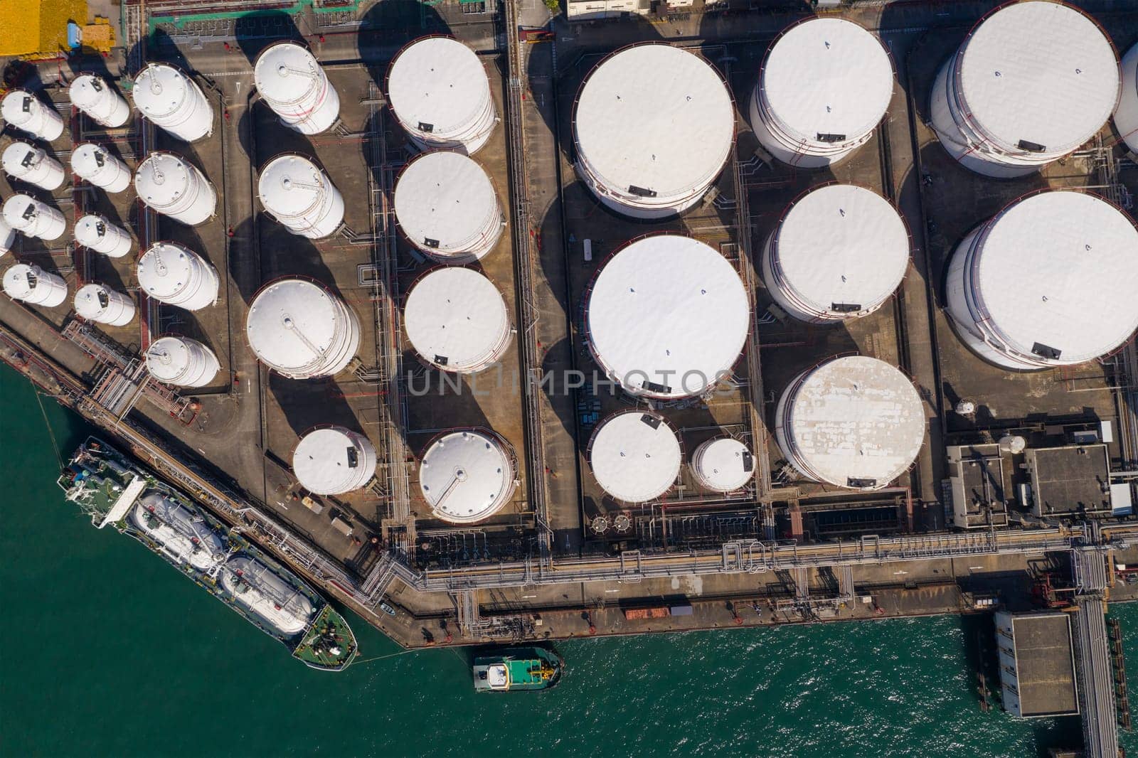 Tsing Yi, Hong Kong 04 December 2019: Top view of Oil Tank in Hong Kong