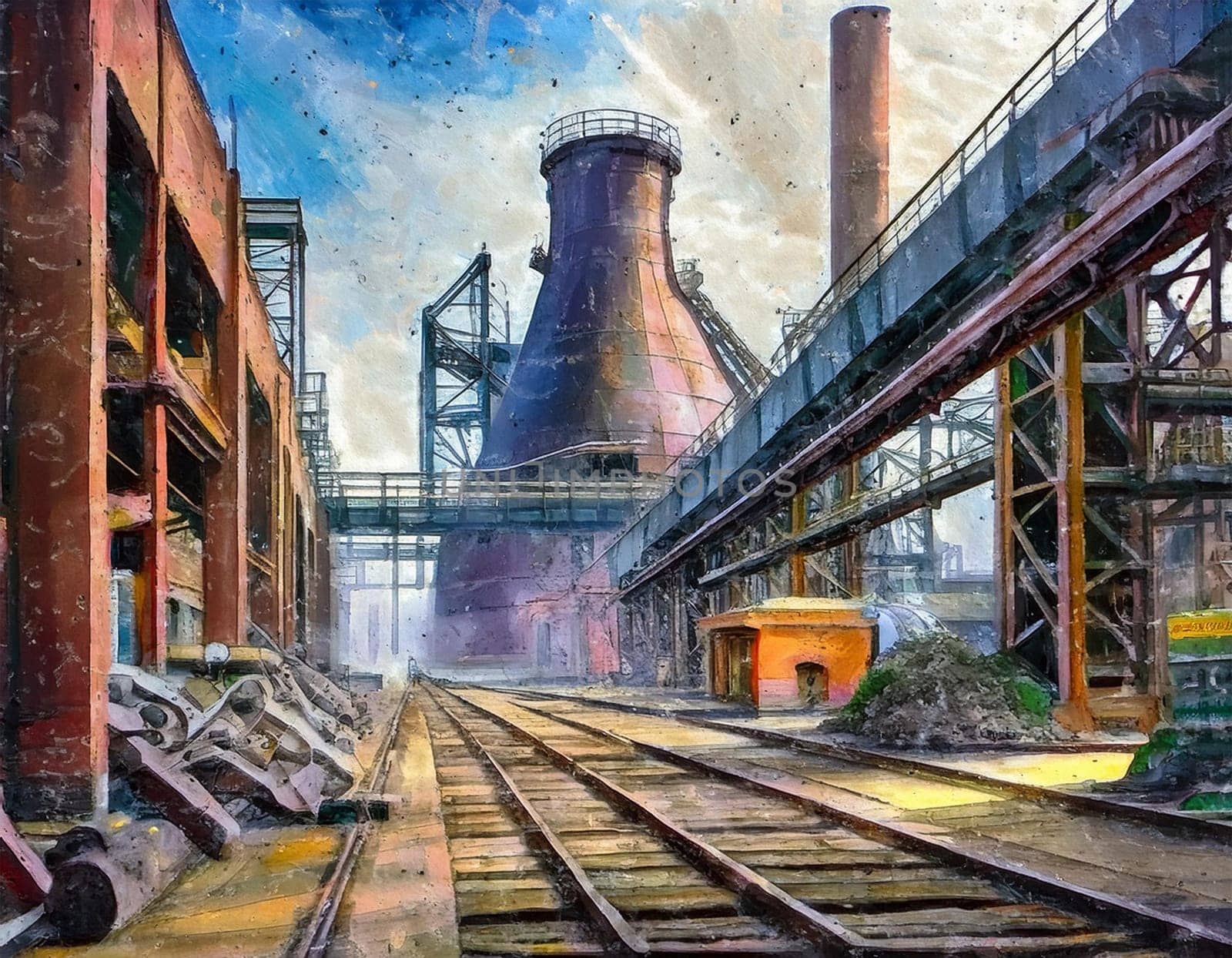 A blast furnace circa 19th century, vintage engraved illustration.