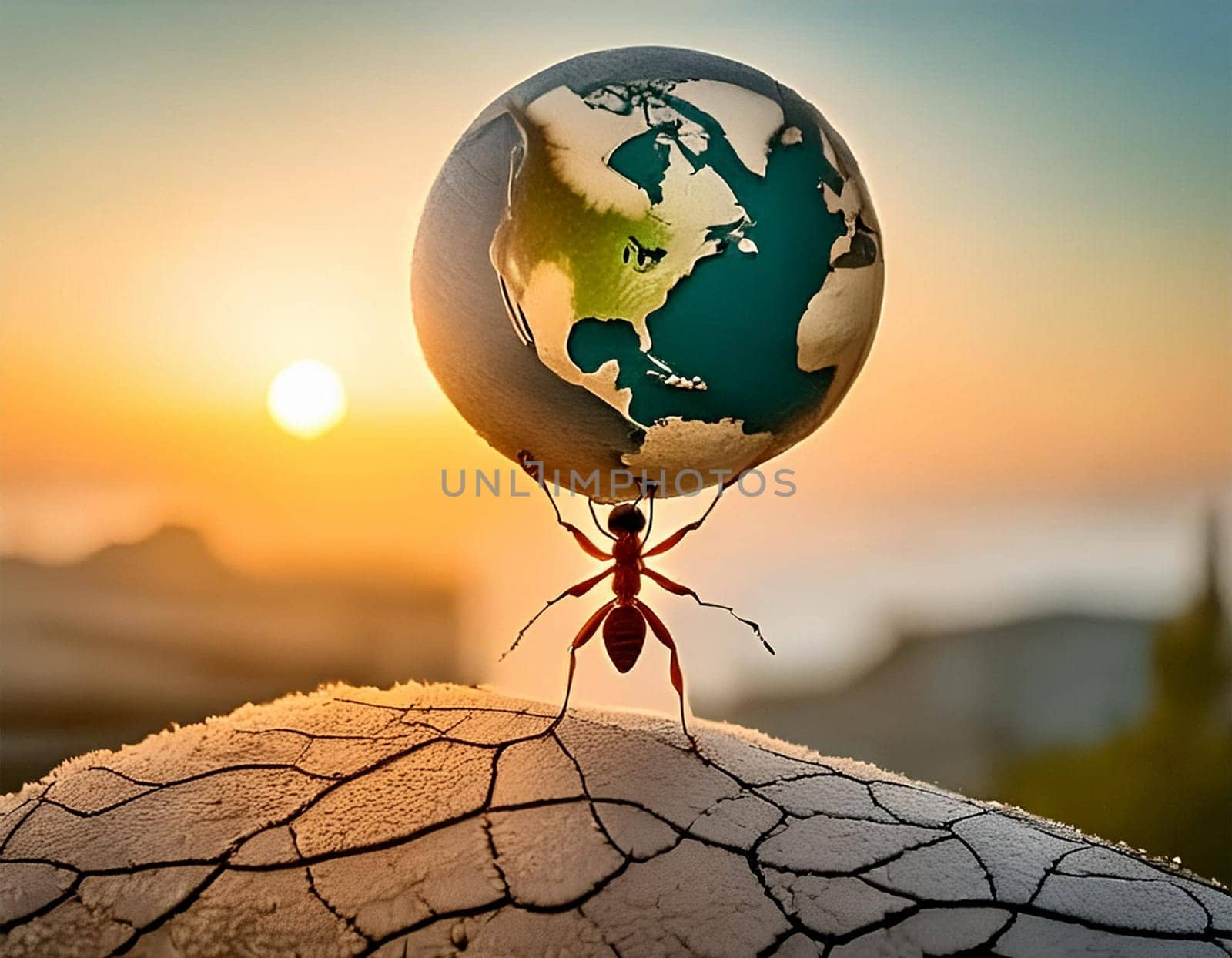 Ant carries tree trunk, works in cooperation, teamwork