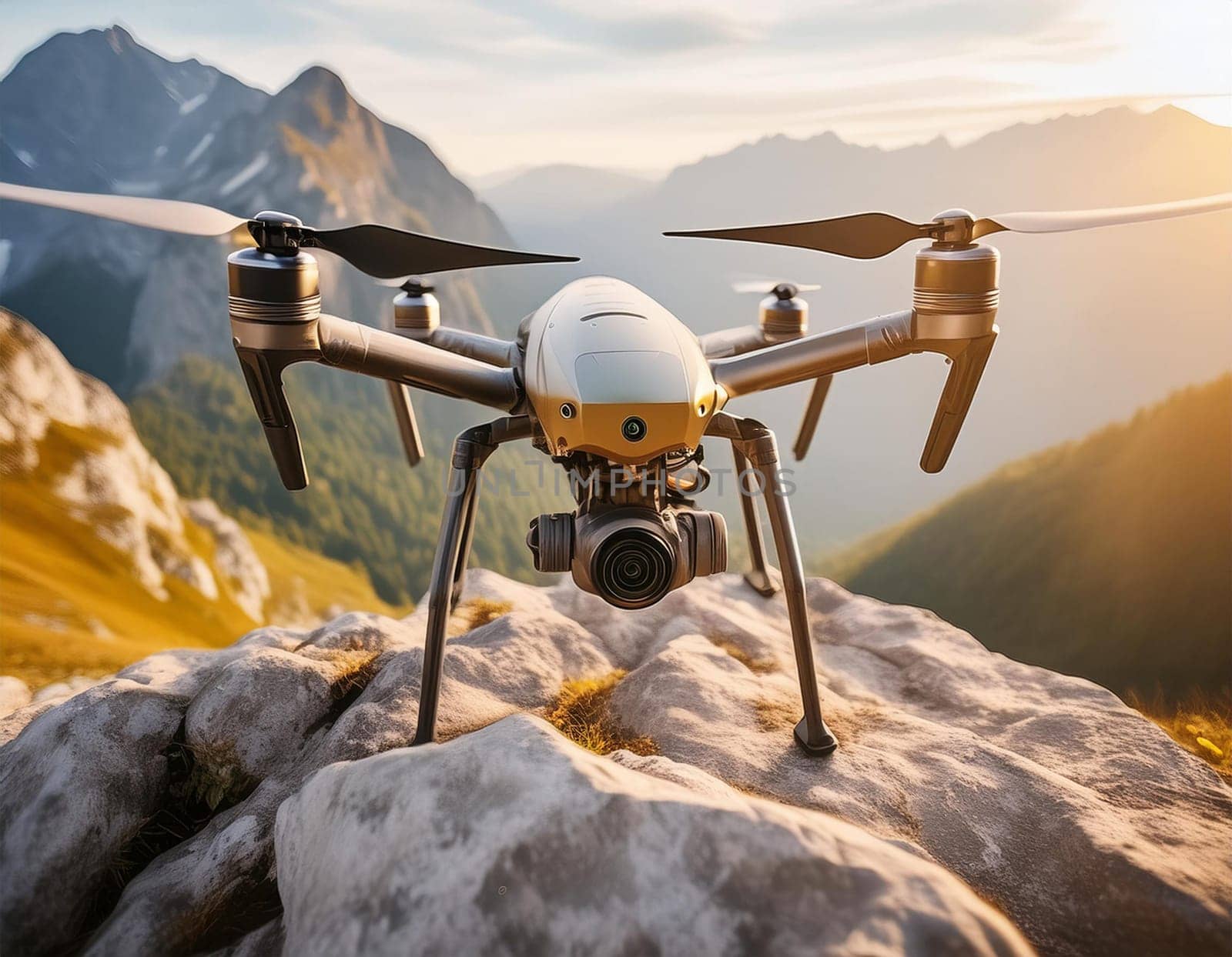Flying delivery drone on the way to transport a package. Modern innovative technology.