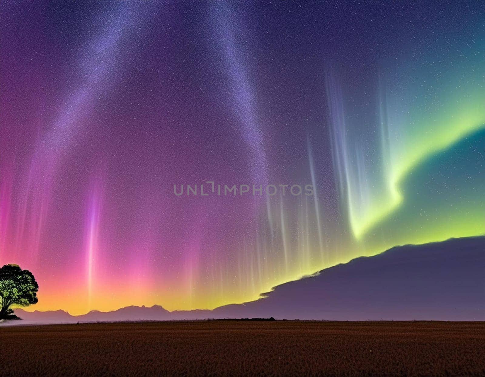 Fantastic Aurora Borealis or Northern Lights with starry glow in night sky at Arctic Circle