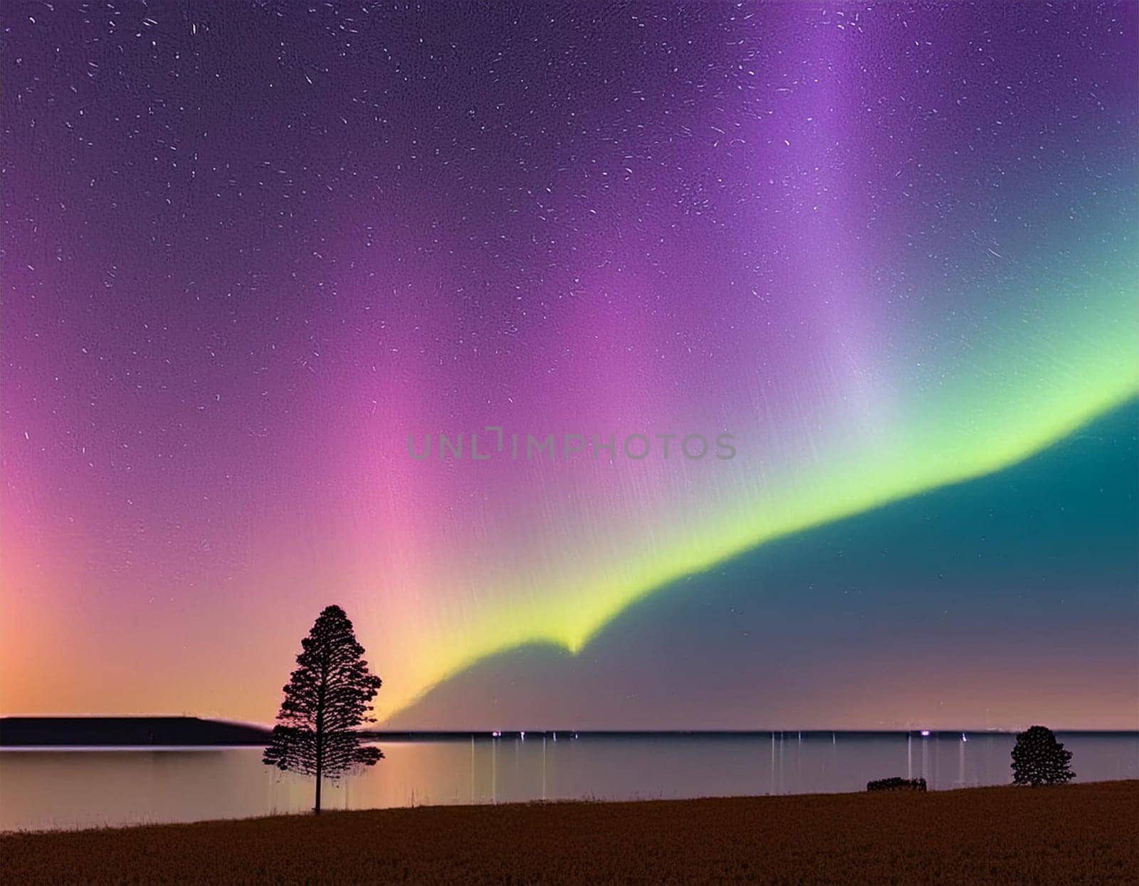 Fantastic Aurora Borealis or Northern Lights with starry glow in night sky at Arctic Circle