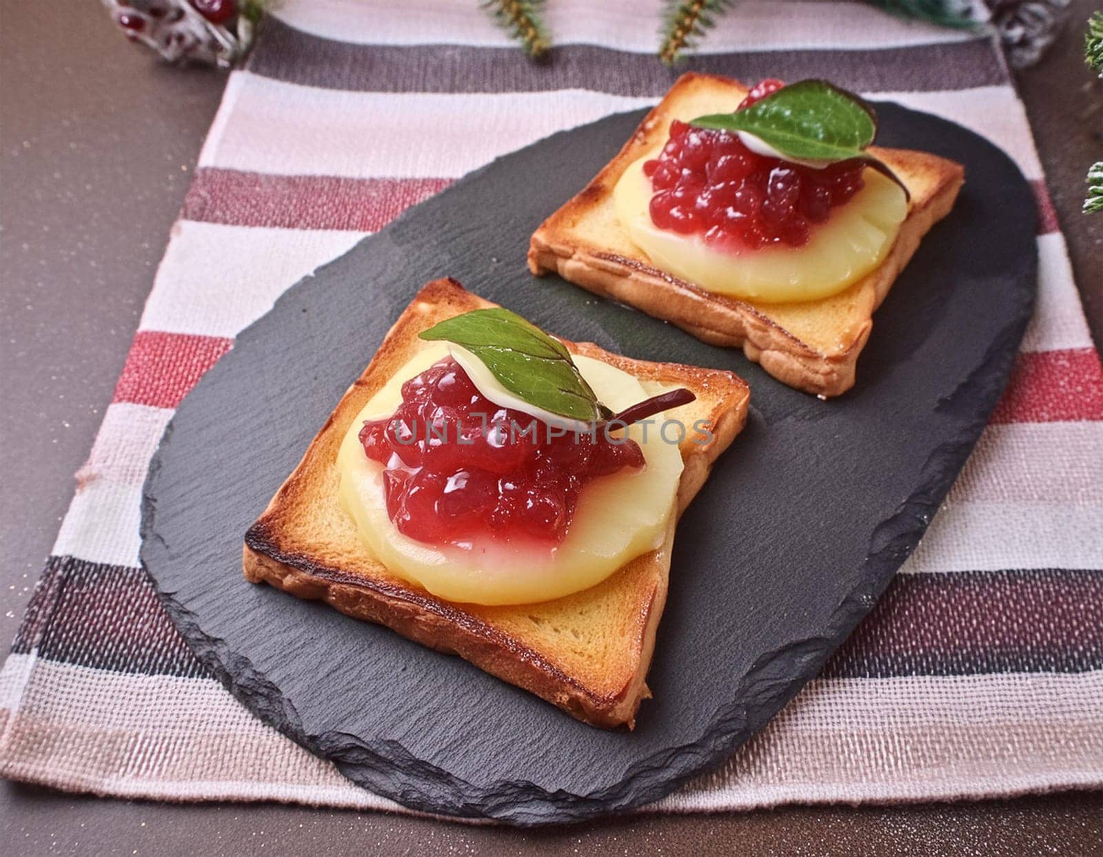 Toast Hawaii, cheese and pineapple on wooden background with chicken breast