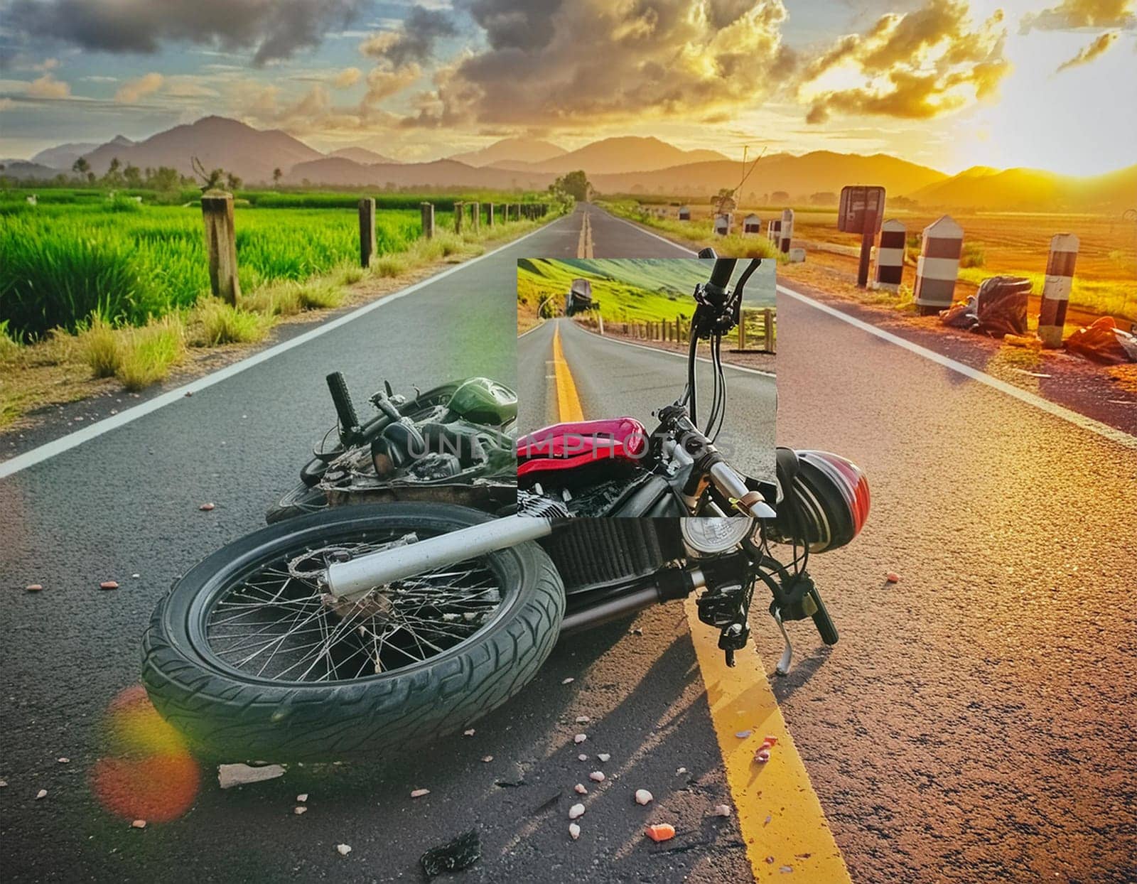 Traffic accident involving a car and a motorcycle