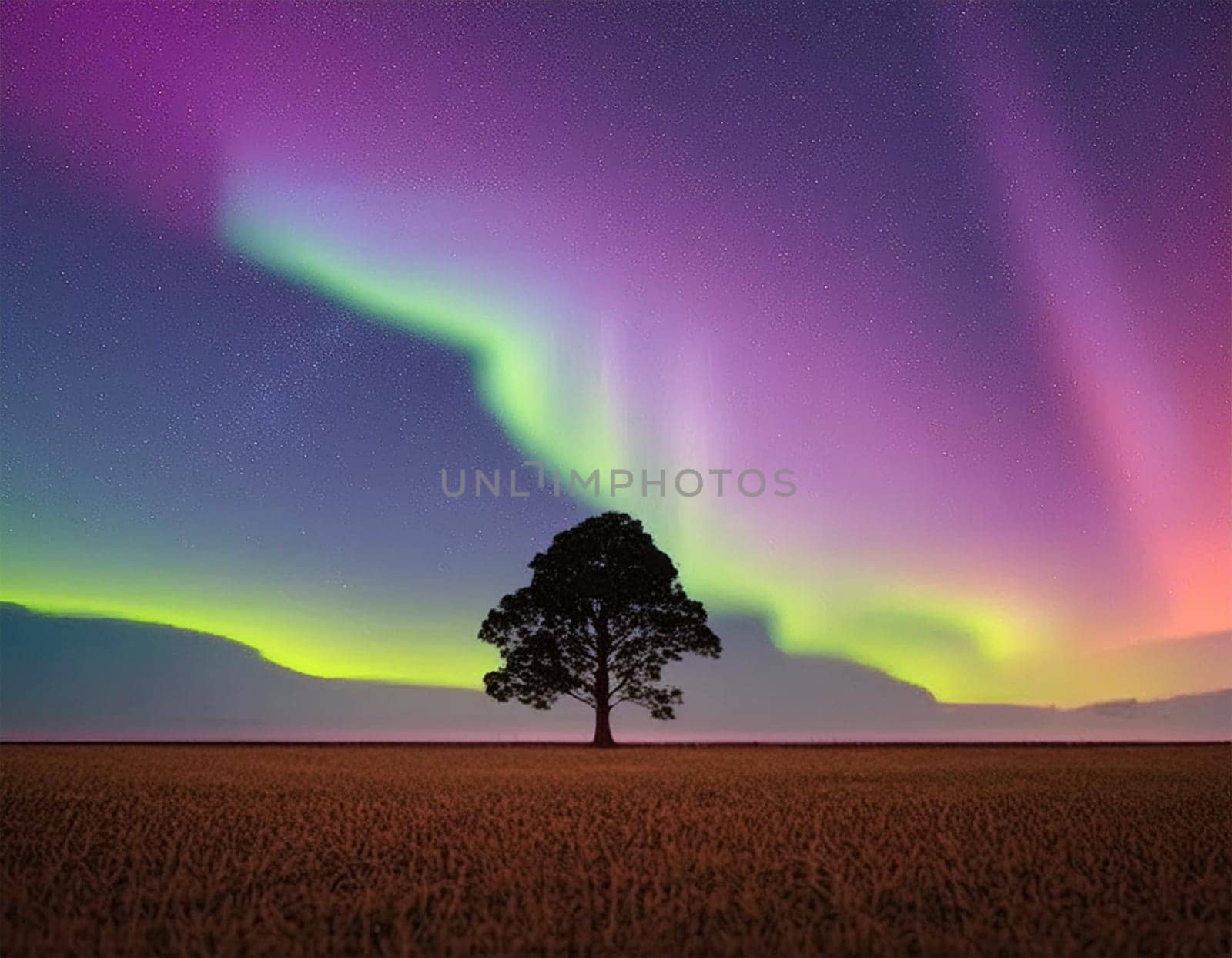 Fantastic Aurora Borealis or Northern Lights with starry glow in night sky at Arctic Circle