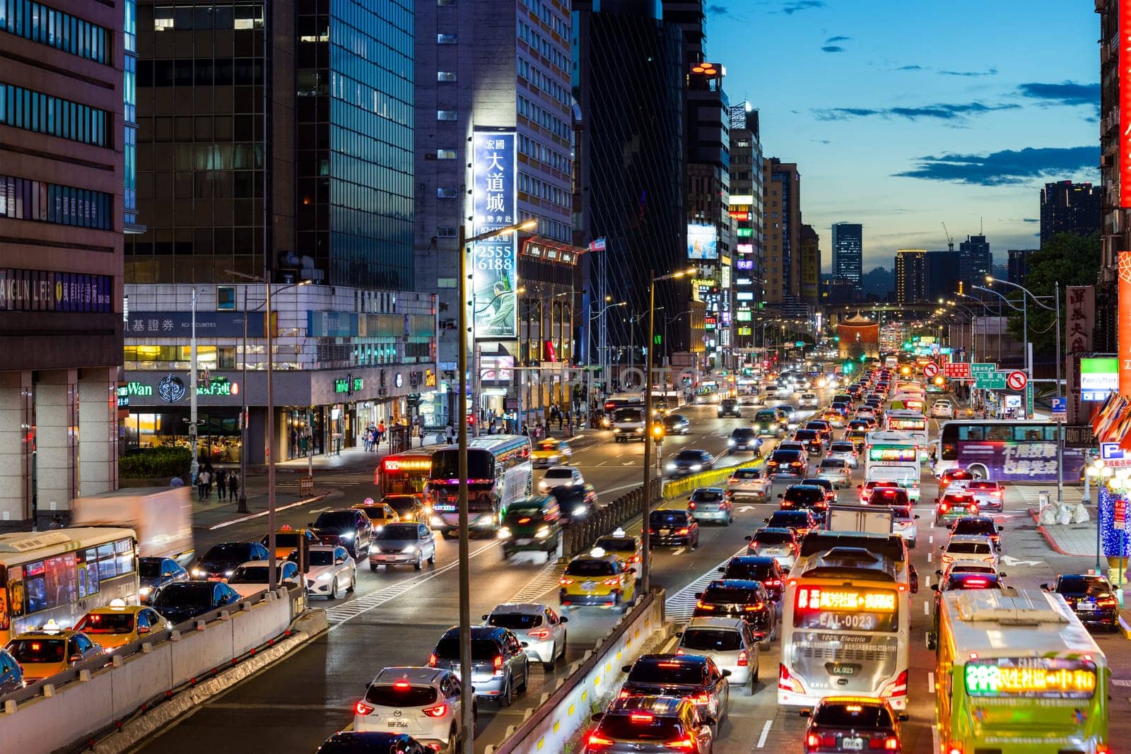 Taipei, Taiwan 25 July 2023: Congestion of the city in Taipei city at night
