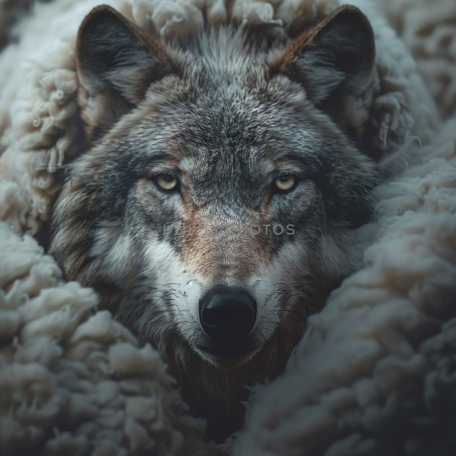 Photo of a wolf in a sheepskin coat generated by artificial intelligence