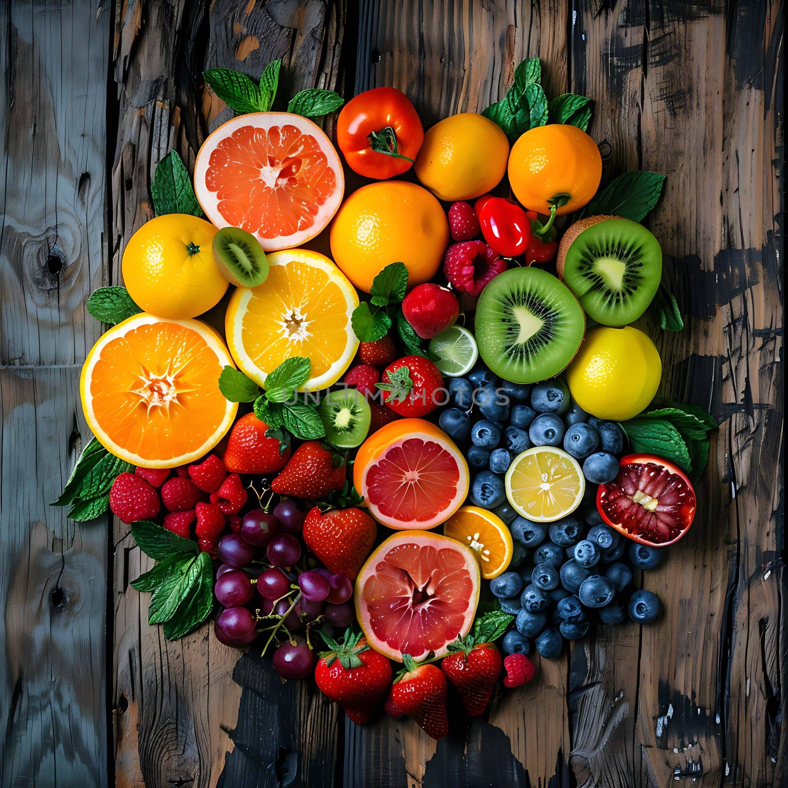 Photo of fresh fruit and vegetables generated by artificial intelligence