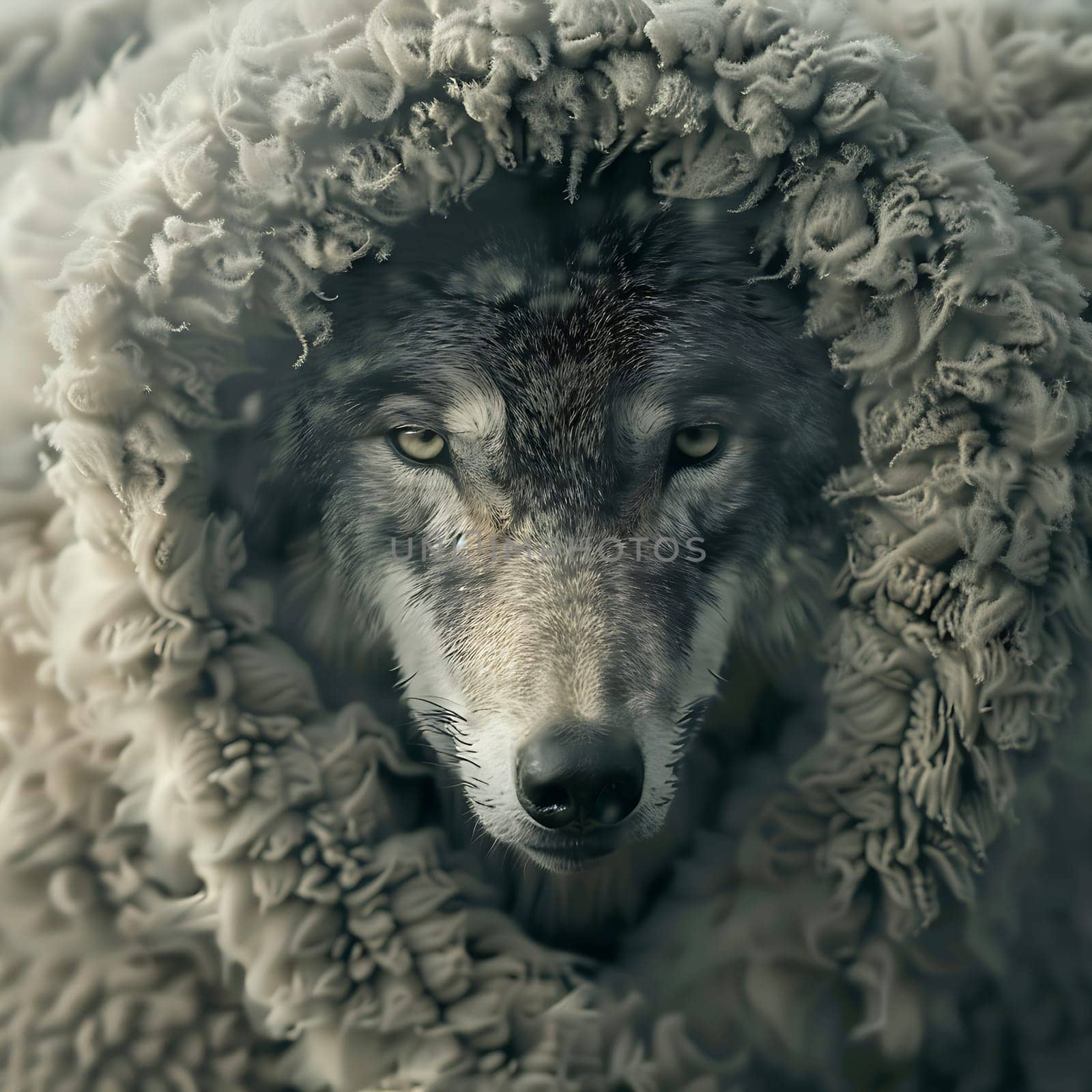 Photo of a wolf in a sheepskin coat generated by artificial intelligence