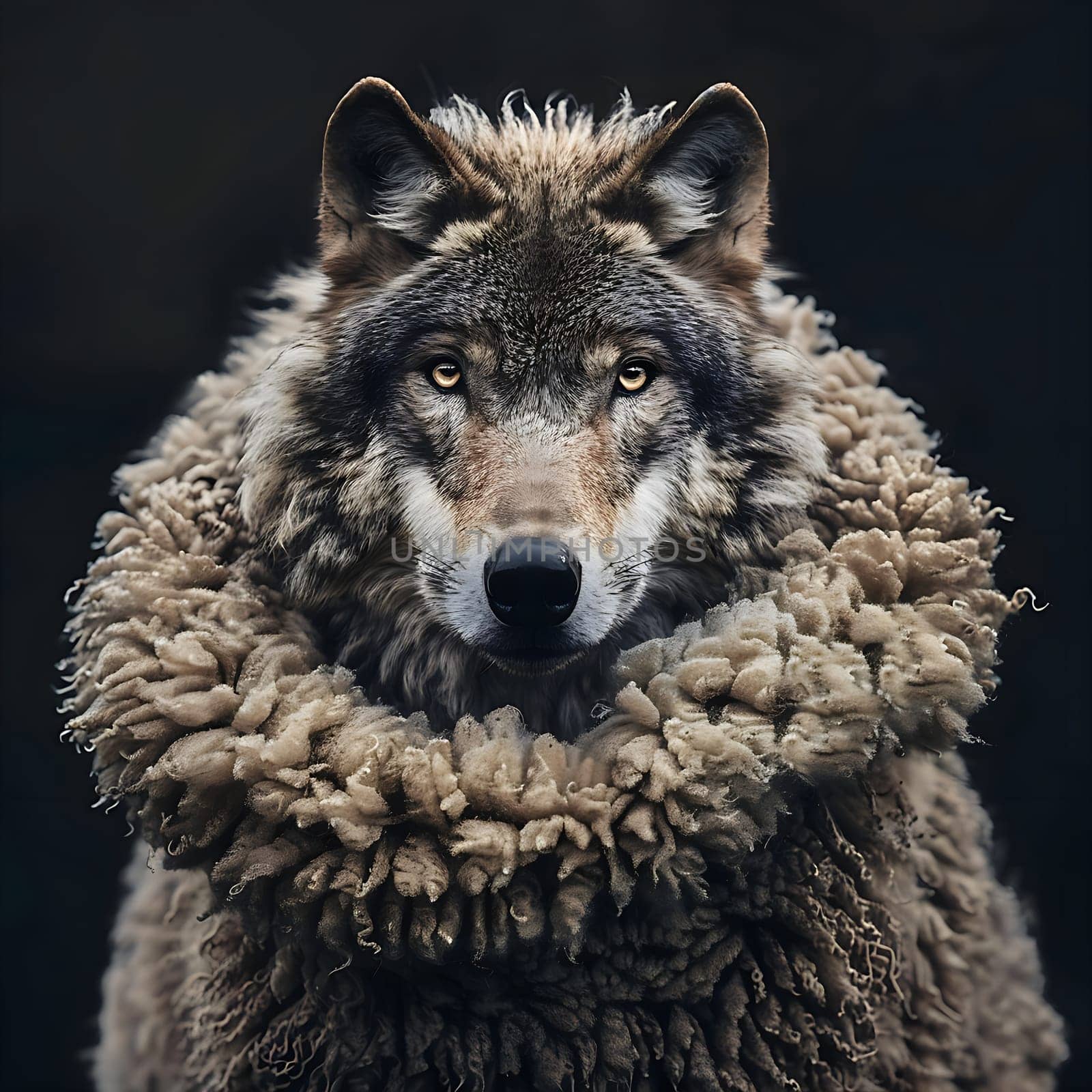 Photo of a wolf in a sheepskin coat generated by artificial intelligence