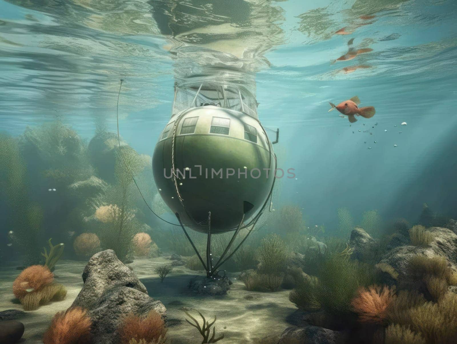 fictional underwater vehicle research laboratory underwater.Generative AI