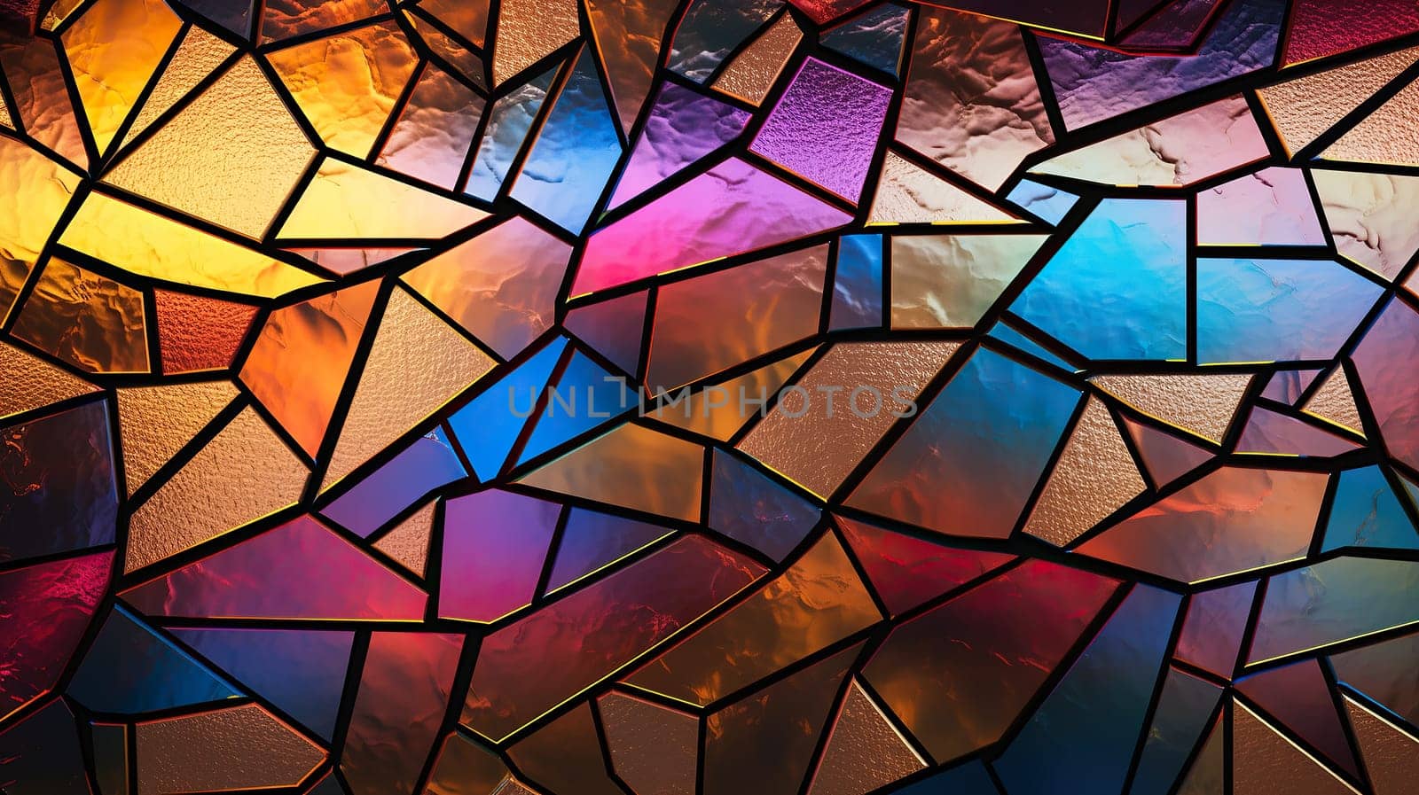 Visually striking abstraction, reminiscent of stained glass with a mosaic of bright, intertwining colors.