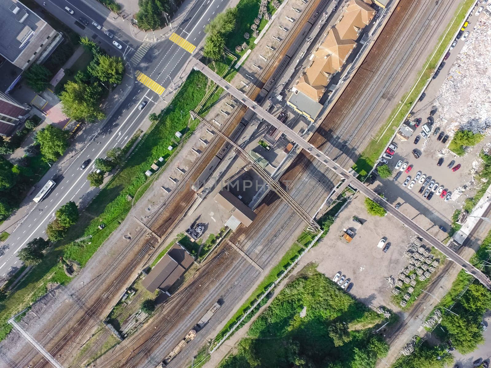 Top view of the city of Moscow, buildings and roads and other infrastructure of the city. Cityscape view from above.