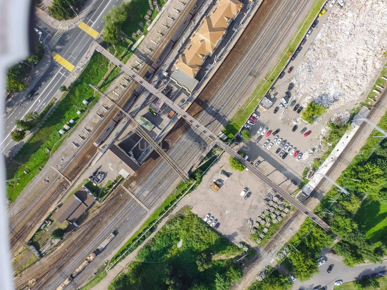 Top view of the city of Moscow, buildings and roads and other infrastructure of the city. Cityscape view from above.