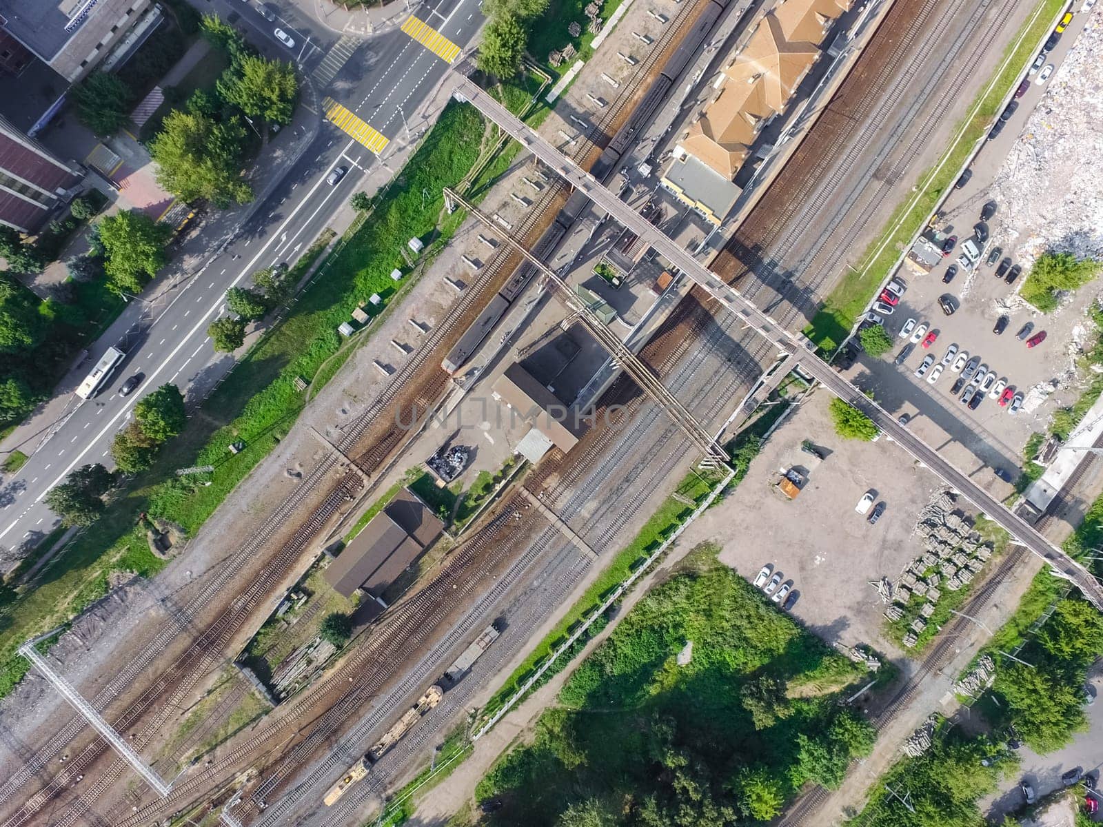 Top view of the city of Moscow, buildings and roads and other infrastructure of the city. Cityscape view from above.