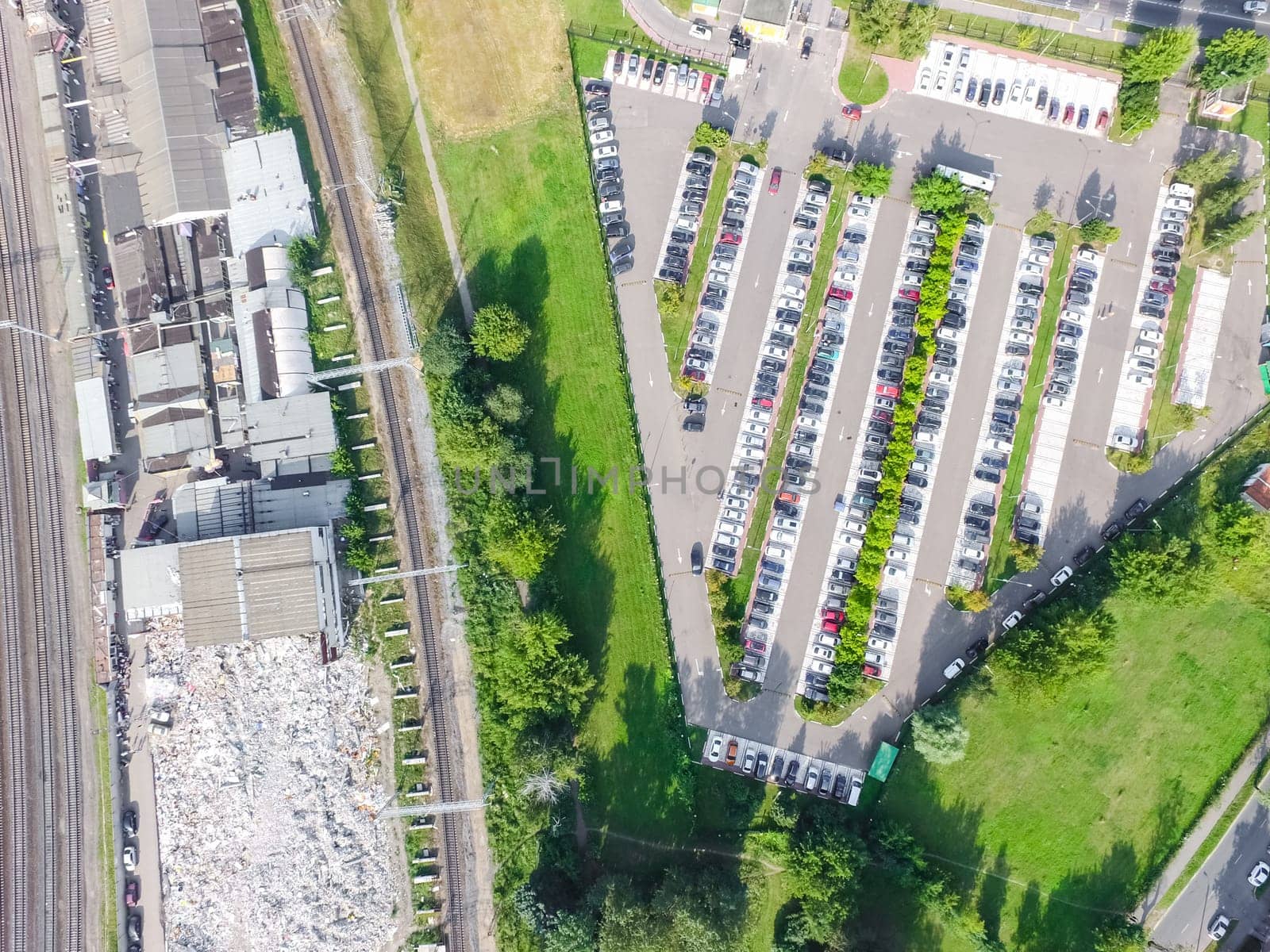 Top view of the city of Moscow, buildings and roads and other infrastructure of the city. Cityscape view from above.