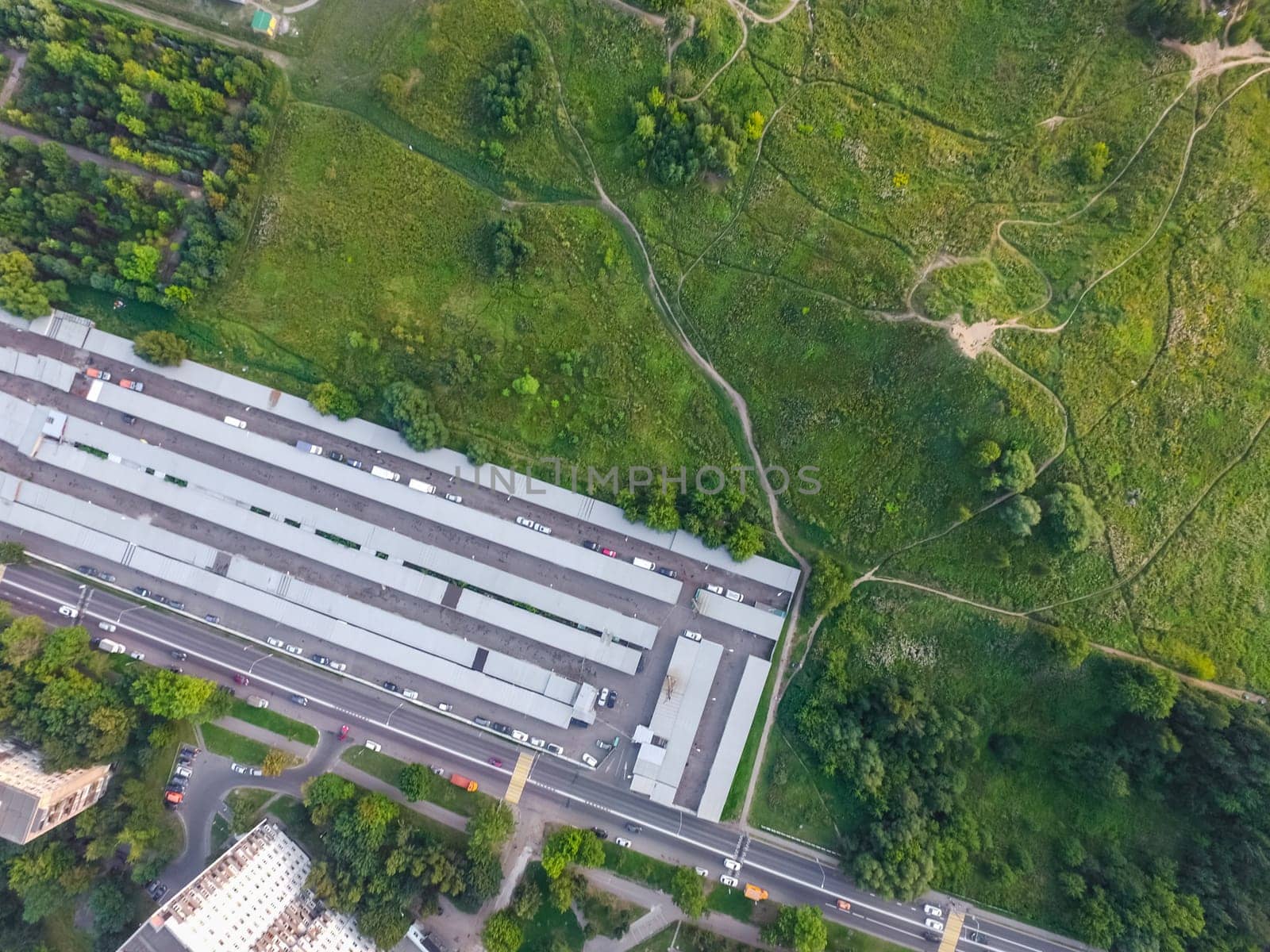 Top view of the city of Moscow, buildings and roads and other infrastructure of the city. Cityscape view from above.