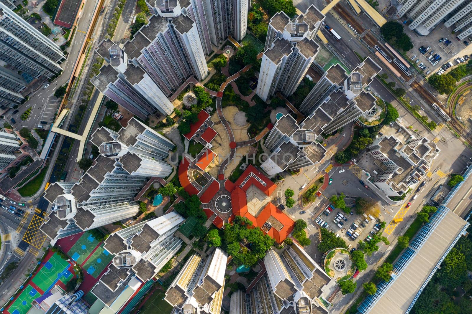 Tuen Mun, Hong Kong 16 May 2019: Top view of Hong Kong apartment building