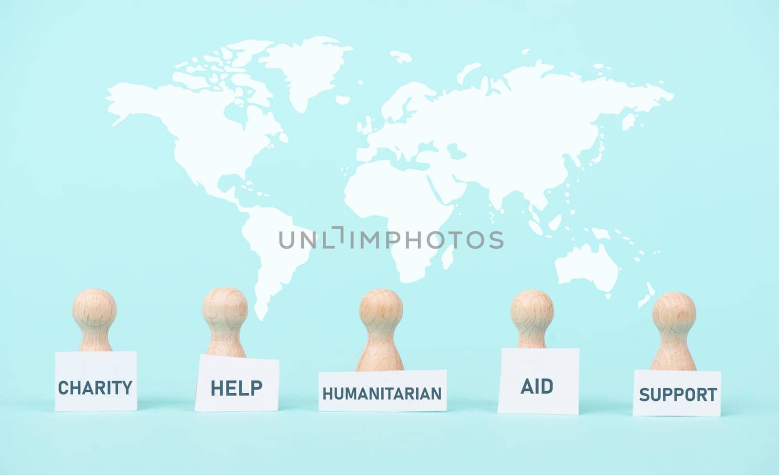 Humanitarian aid, charity, help and support, friendship, human rights, multicultural people, team with world map