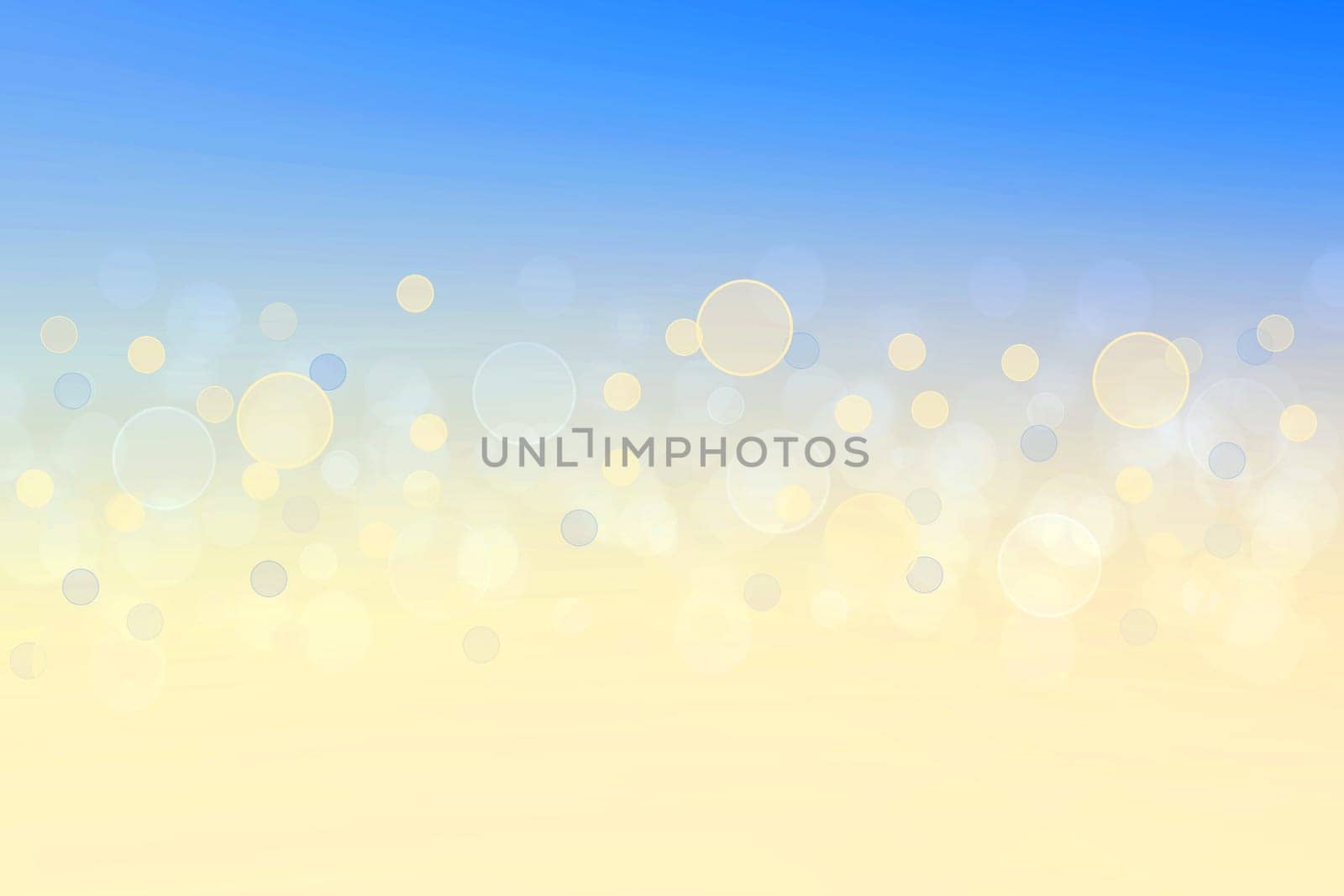 Abstract bright gradient motion spring or summer landscape texture background with natural gold yellow bokeh lights and blue bright sunny sky. Beautiful backdrop with space for design.