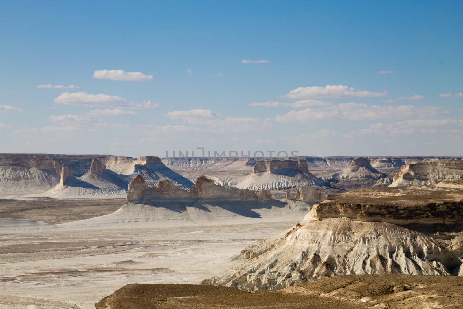 Bozzhira valley aerial view, Mangystau region, Kazakhstan. Beautiful central asia landmark