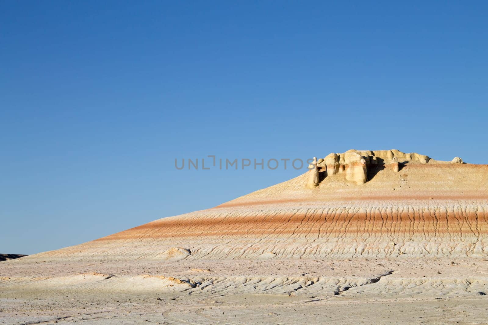 Mangystau desert landmark, Kyzylkup area, Kazakhstan. Rock strata formations