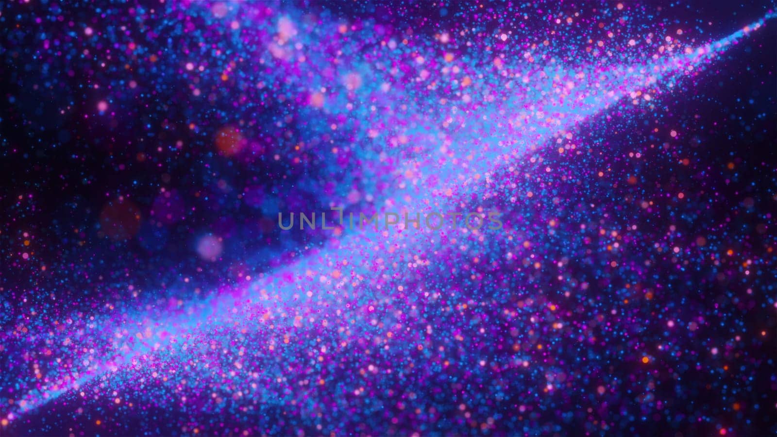 Abstract flowing particles with bokeh. Computer generated 3d render