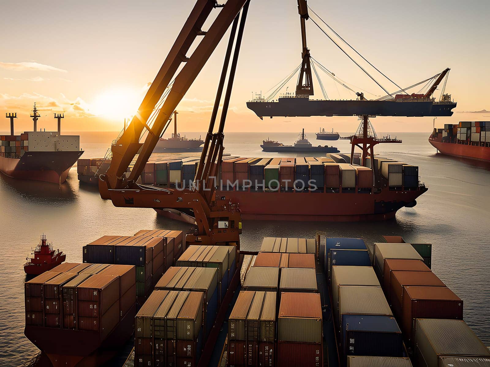 Cargo ship delivers goods from the manufacturing plant to the dockyard, transporting all items to their destinations efficiently and swiftly, Generative Ai