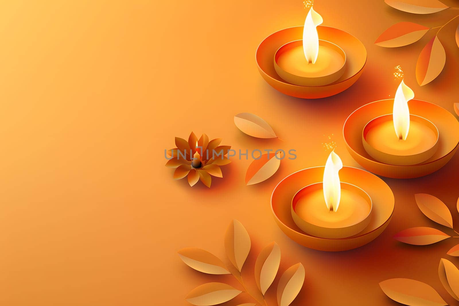 Happy Diwali Candle Lantern Lamp Background, Traditional Diya Clay Lit Lamp Festival, Generative Ai