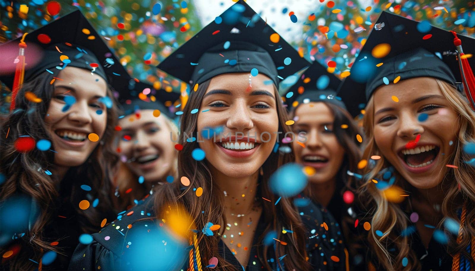 Group of Diverse International Graduating Students Celebrating. Diverse students celebrate graduation at high school. Academic journey festive