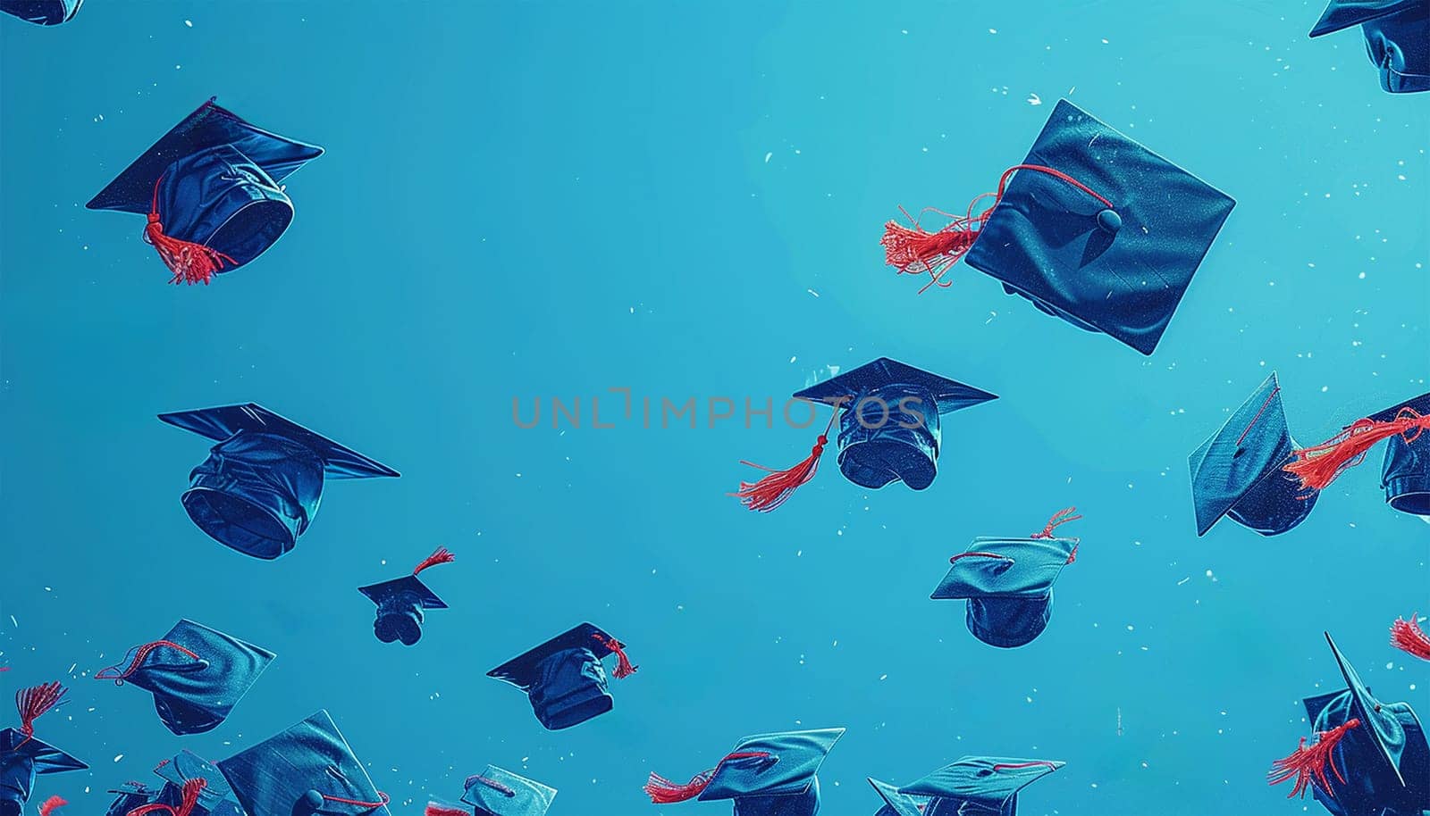 Graduation caps flying in the sky. Students celebrate graduation. education and people concept, students throwing graduation caps in the air festive
