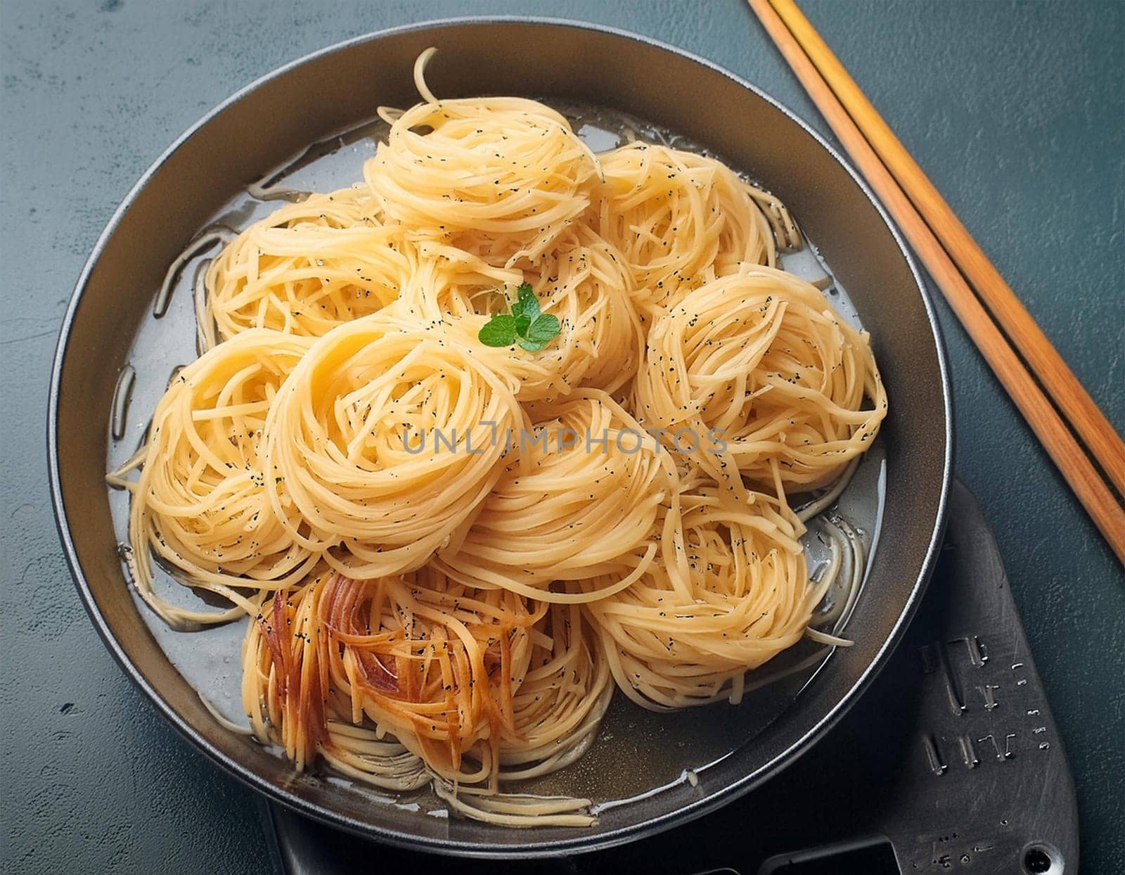 Spaghetti or Pasta Bolognese in tomato sauce on a ceramic plate, on a white background or table.
