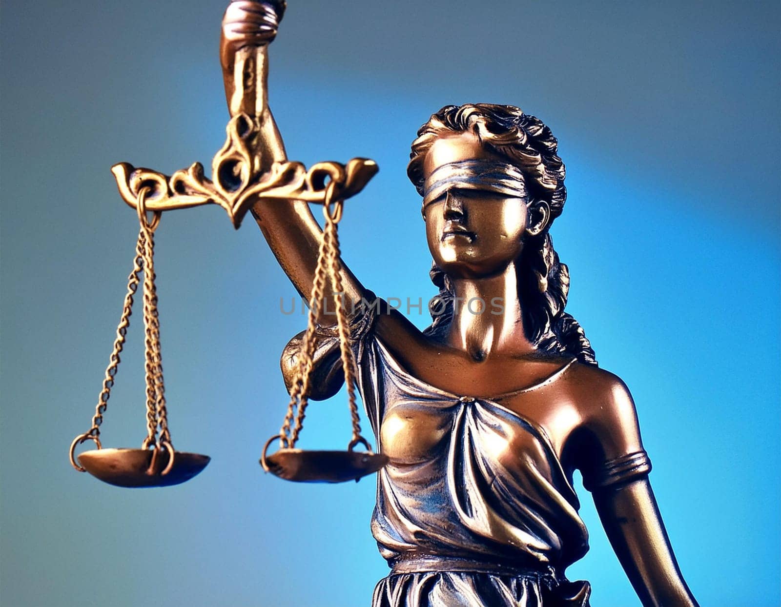 Ms. Justice. Statue of Justice on sky background. Law and legal concept