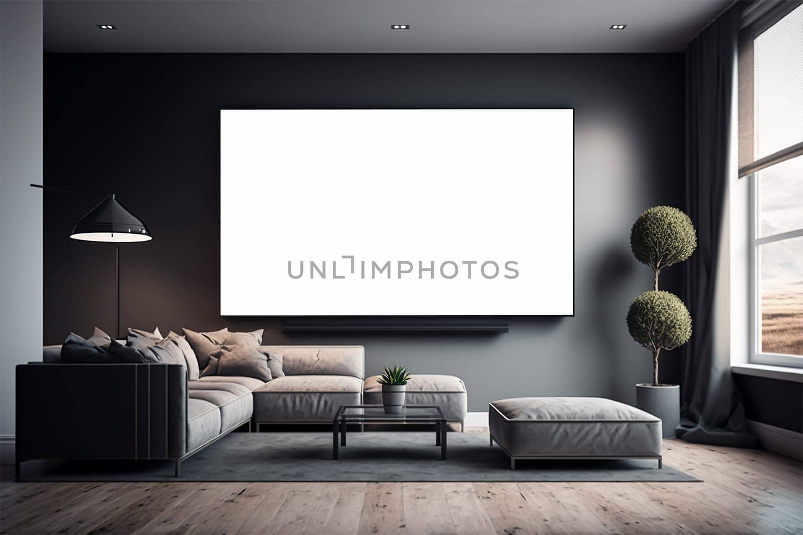 Home interior poster mock up with horizontal frame - wall mockup interior. Wall art. 3d rendering, 3d illustration