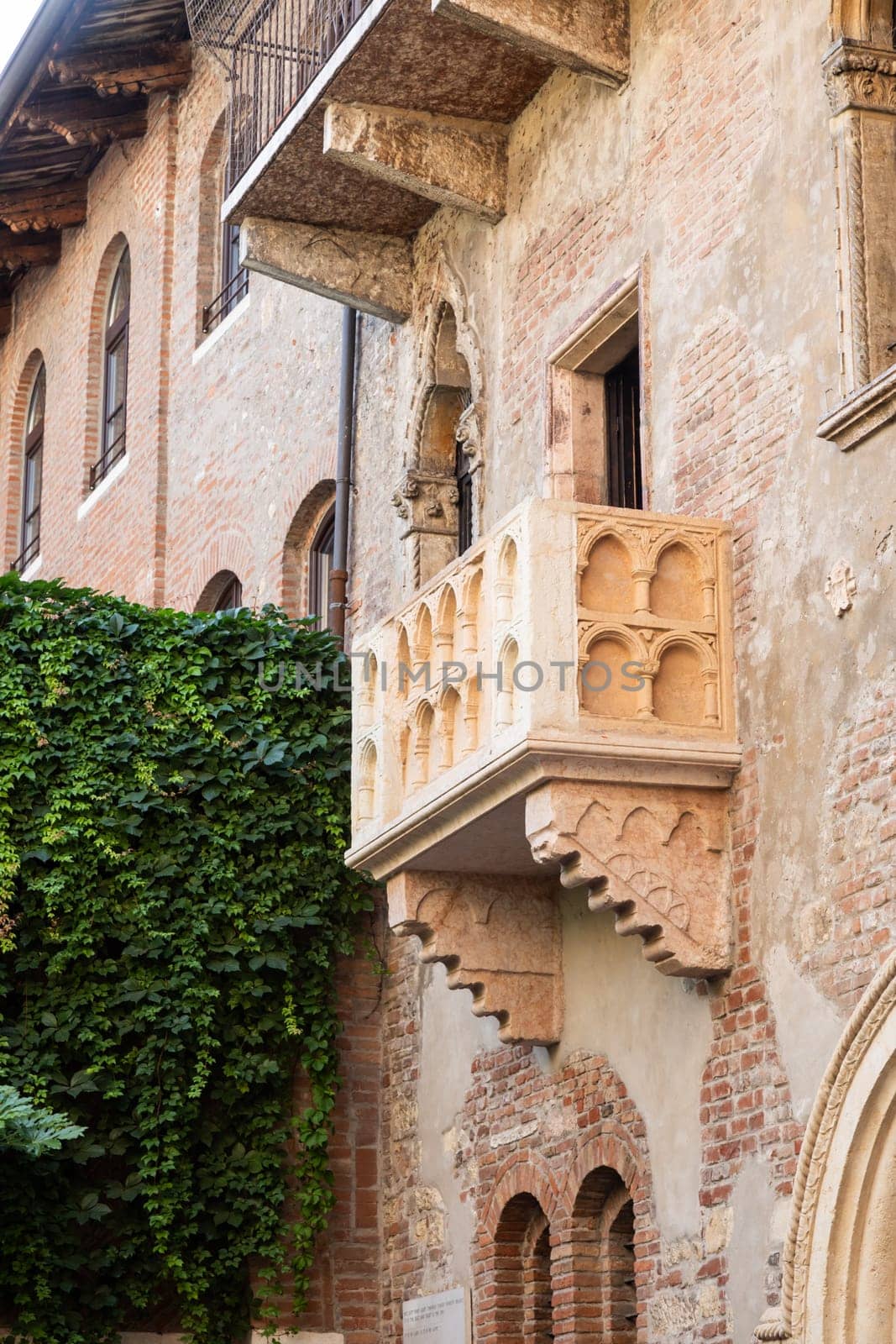 Verona, Italy - 30 April 2024. The famous Romeo and Juliet balcony, symbol of romantic love