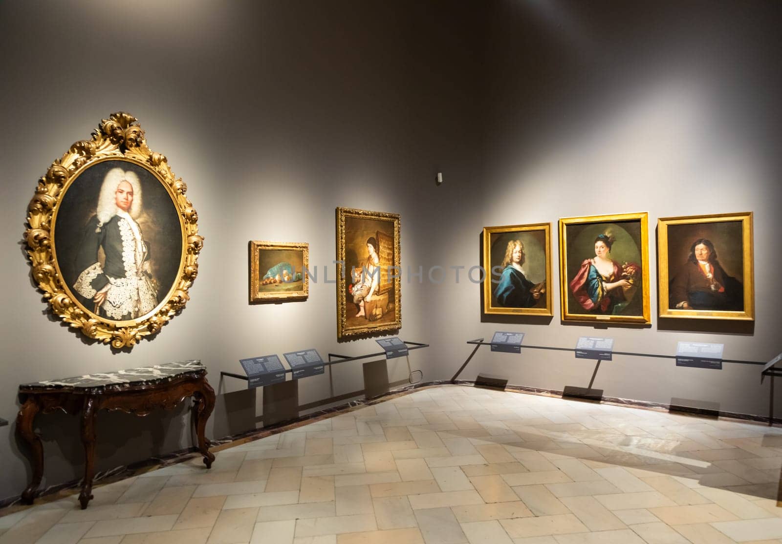 Milan, Italy - 23 September 2023: Brera antique painting museum. Gallery interior, vintage collection